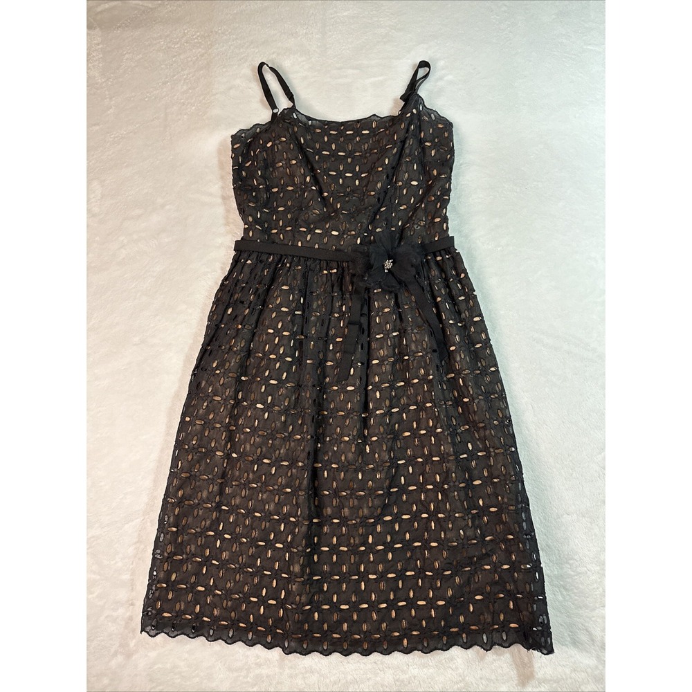 Laundry Shelli Segal Dress Womens Size 6 Black Eyelet‎ Nude Lining Strappy